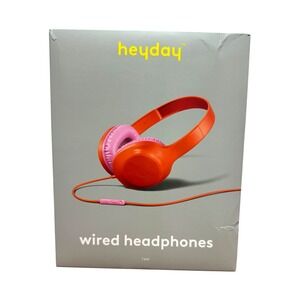 Heyday Wired On-Ear Headphones Orange Pink with Microphone 3.5mm Aux Cable NEW